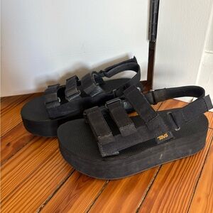 Teva Black Platform Sandals with Straps